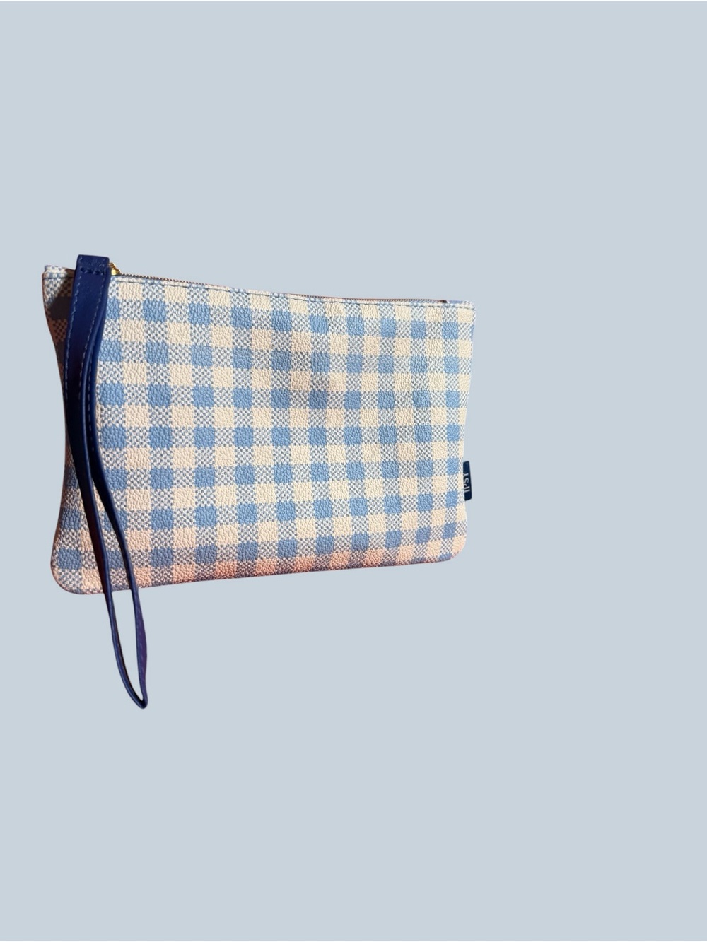 NEW Summer Blue Gingham Wristlet Clutch - or Cosmetics Bag - Picture 4 of 7